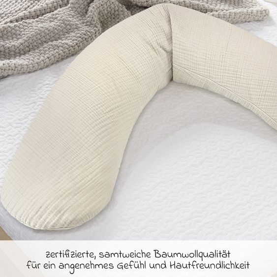 Theraline Fodera di ricambio per il cuscino per allattamento The Original - Mussola 190 cm - Beige sabbia