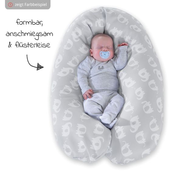 Theraline Nursing pillow The Comfort with micro beads filling incl. cover 180 cm - Big Stars - Grey