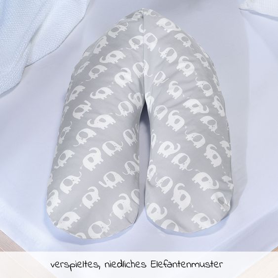Theraline Nursing pillow The Comfort with micro pearl filling incl. cover 180 cm - herd of elephants