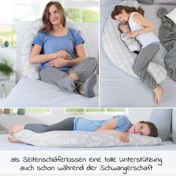 Theraline Stillkissen Das Komfort mit Mikroperlen-Füllung inkl. Bezug 180 cm - Elefantenherde