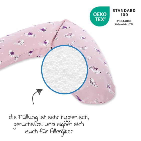 Theraline Cuscino per l'allattamento The Comfort con imbottitura in microperle inclusa fodera 180 cm - Little Bird - Rosè