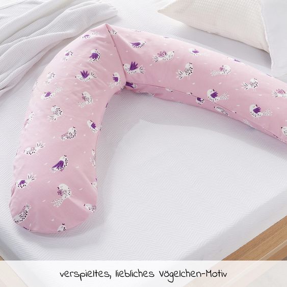 Theraline Cuscino per l'allattamento The Comfort con imbottitura in microperle inclusa fodera 180 cm - Little Bird - Rosè
