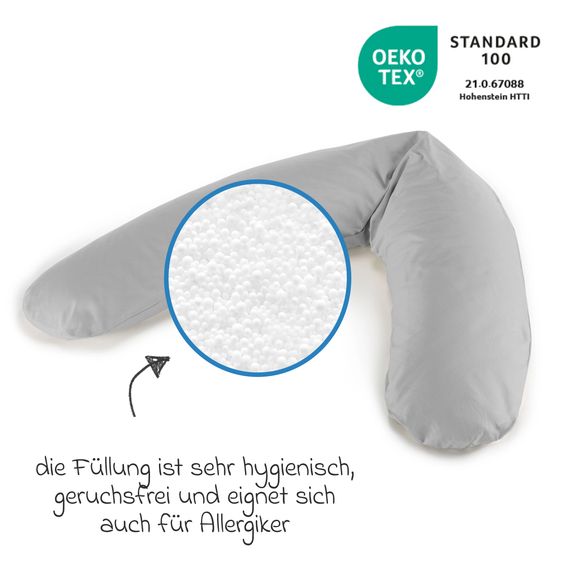 Theraline Nursing pillow The Comfort with micro beads filling incl. cover Jersey 180 cm - Grey