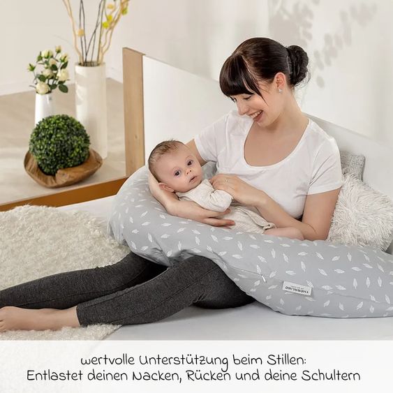 Theraline Cuscino per allattamento The Original 190 cm - Foglie - Grigio