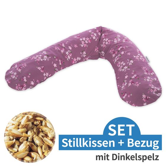 Theraline Cuscino per l'allattamento L'Originale con imbottitura in farro inclusa fodera 190 cm - Flower Dream