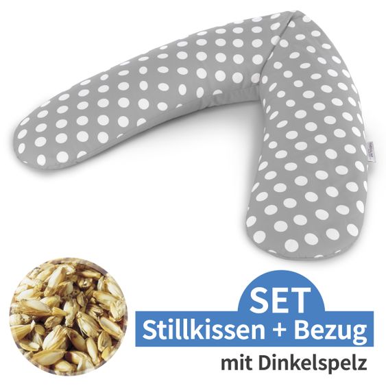 Theraline Stillkissen Das Original mit Dinkelspelz-Füllung inkl. Bezug 190 cm - Indie Dots - Grau