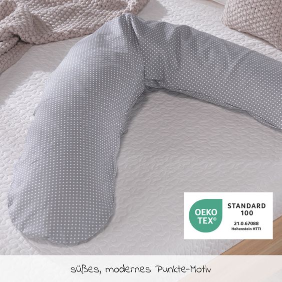 Theraline Nursing pillow The Original with spelt filling incl. cover 190 cm - dots - gray