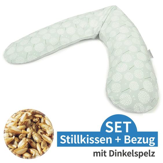 Theraline Cuscino per l'allattamento L'Originale con imbottitura in farro inclusa fodera 190 cm - Dandelion - Verde pallido