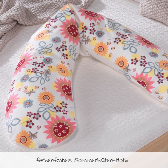 Theraline Nursing pillow The Original with spelt husk filling incl. cover 190 cm - summer flowers