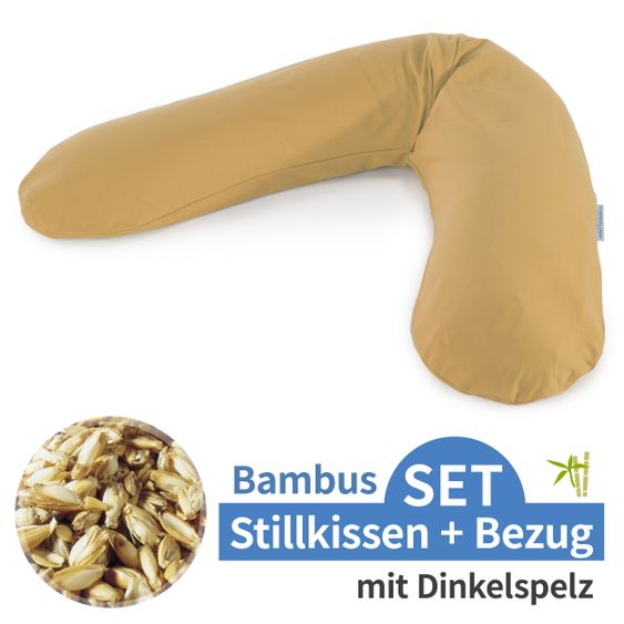 Theraline Nursing pillow The Original with spelt husk filling incl. cover Bamboo 190 cm - Amber