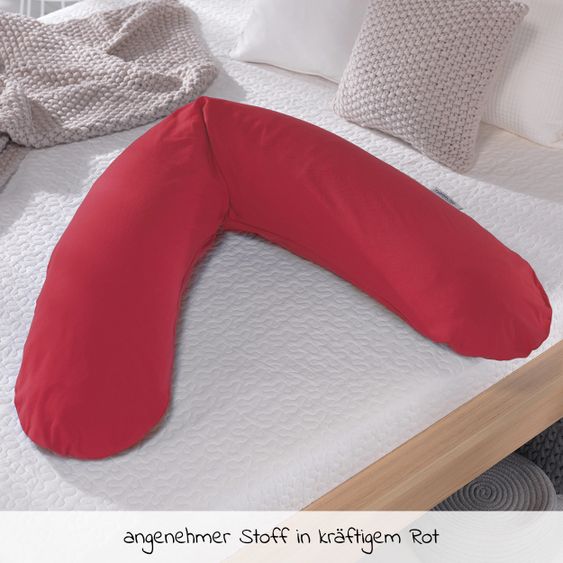 Theraline Cuscino per l'allattamento The Original con imbottitura in farro e fodera in bambù 190 cm - Rosso ciliegia