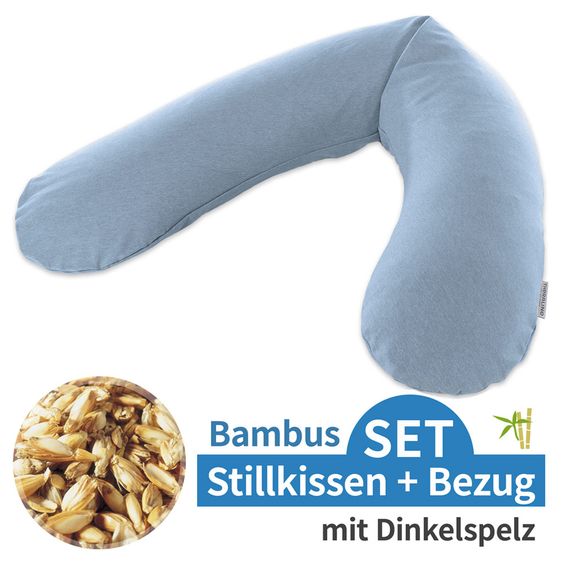 Theraline Stillkissen Das Original mit Dinkelspelz-Füllung inkl. Bezug Bamboo 190 cm - Melange Blau-Grau