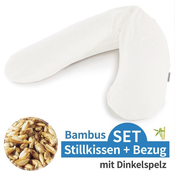 Theraline Stillkissen Das Original mit Dinkelspelz-Füllung inkl. Bezug Bamboo 190 cm - Wolkenweiß