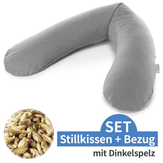 Theraline Stillkissen Das Original mit Dinkelspelz-Füllung inkl. Bezug Jersey 190 cm - Melange Mittelgrau
