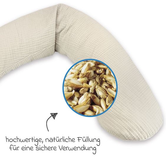 Theraline Stillkissen Das Original mit Dinkelspelz-Füllung inkl. Bezug Musselin 190 cm - Sandbeige