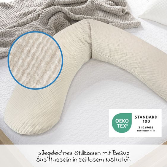 Theraline Stillkissen Das Original mit Dinkelspelz-Füllung inkl. Bezug Musselin 190 cm - Sandbeige