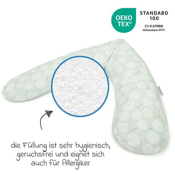 Theraline Nursing Pillow The Original with Fine Bead Filling incl. Cover 190 cm - Dandelion - Soft Green