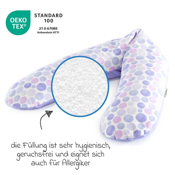 Theraline Stillkissen Das Original mit feiner Perlen-Füllung inkl. Bezug 190 cm - Waterdots - Lila