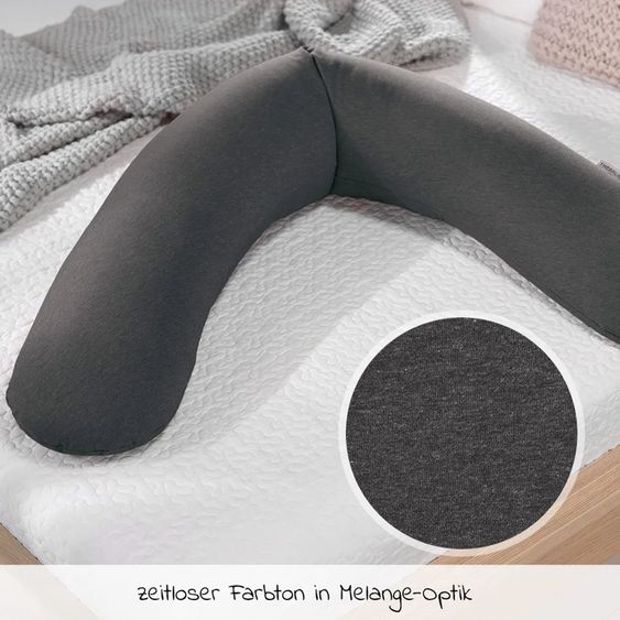 Theraline Nursing Pillow The Original with Fine Bead Filling incl. Cover Bamboo 190 cm - Melange Anthracite
