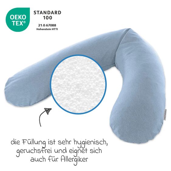 Theraline Stillkissen Das Original mit feiner Perlen-Füllung inkl. Bezug Bamboo 190 cm - Melange Blau-Grau