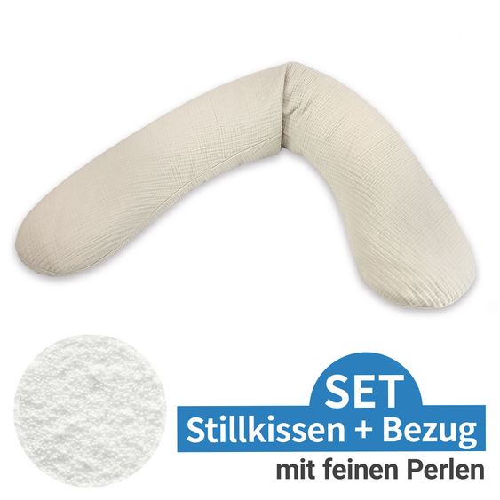 Theraline Stillkissen Das Original mit feiner Perlen-Füllung inkl. Bezug Musselin 190 cm - Sandbeige