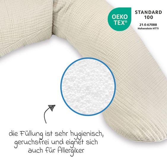 Theraline Stillkissen Das Original mit feiner Perlen-Füllung inkl. Bezug Musselin 190 cm - Sandbeige