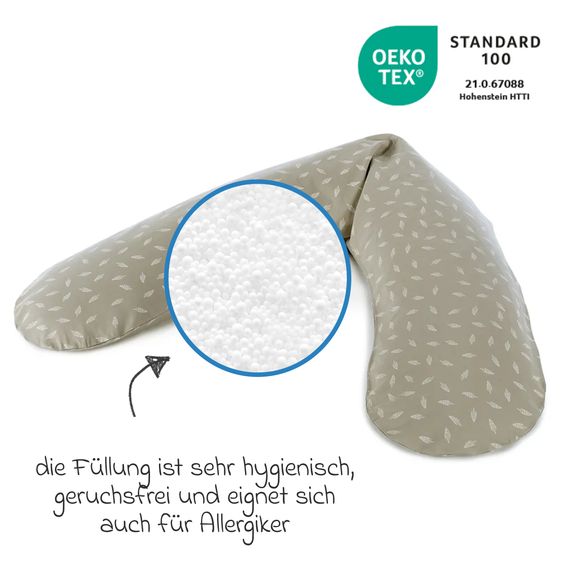 Theraline Nursing pillow The Original with micro bead filling incl. cover 190 cm - Leaf Dance - Taupe