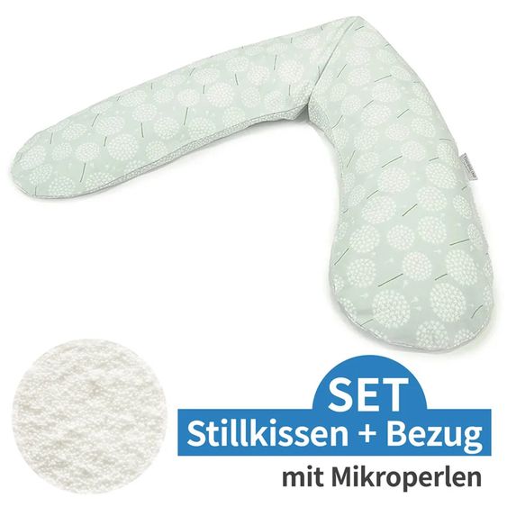 Theraline Nursing pillow The Original with micro bead filling incl. cover 190 cm - dandelion - pale green