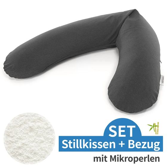 Theraline Stillkissen Das Original mit Mikroperlen-Füllung inkl. Bezug Bamboo 190 cm - Melange Anthrazit