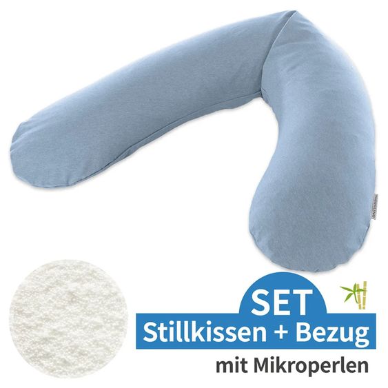 Theraline Nursing pillow The Original with micro bead filling incl. cover Bamboo 190 cm - Melange Blue-Grey