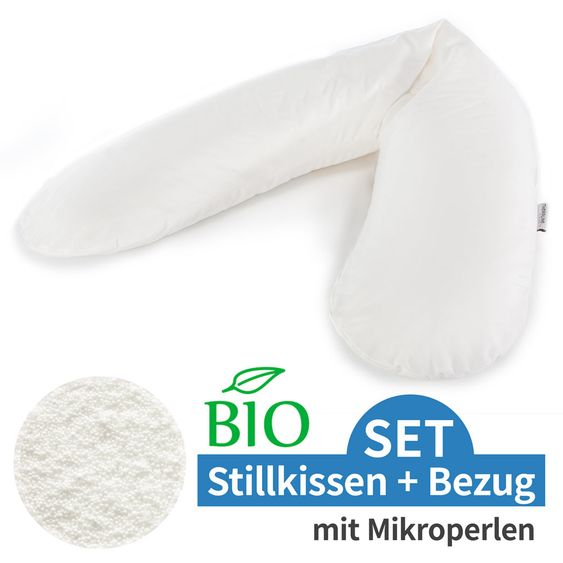 Theraline Nursing pillow The Original with micro bead filling incl. cover BIO Jersey 190 cm - White