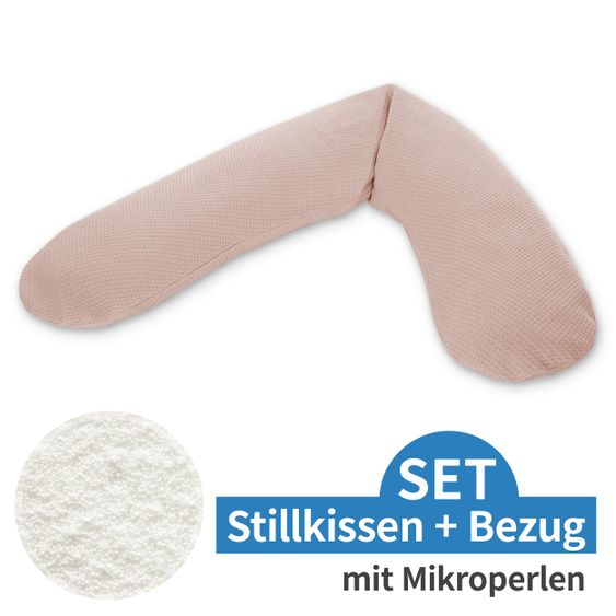 Theraline Cuscino per l'allattamento The Original con imbottitura in microperle e fodera in maglia fine 190 cm - rosa cipria