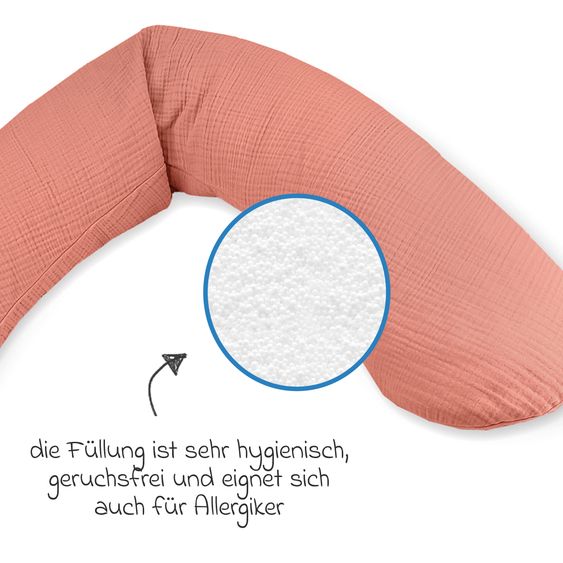 Theraline Nursing pillow The Original with microbead filling incl. muslin cover 190 cm - Terracotta