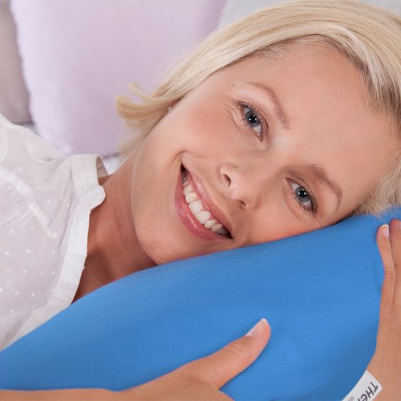 Theraline Stillkissen Das Original mit Mikroperlen inkl. Bezug aus Bio-Baumwolle 190 cm - Grau Mittelblau