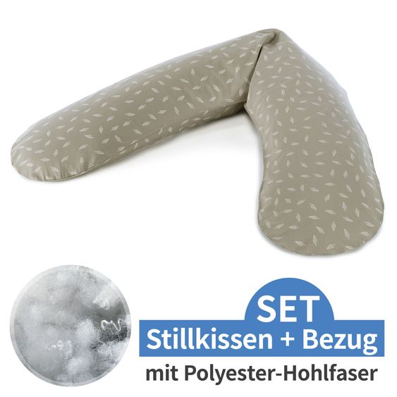 Theraline Nursing pillow The Original with polyester hollow fiber filling incl. cover 190 cm - leaf dance - taupe