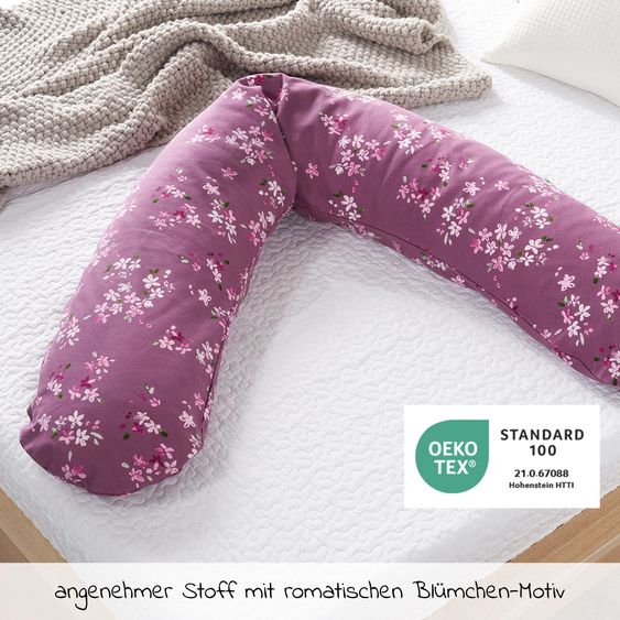 Theraline Nursing pillow The Original with polyester hollow fiber filling incl. cover 190 cm - Floral Dream