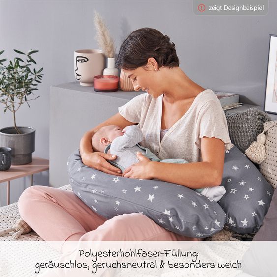 Theraline Cuscino per l'allattamento The Original con imbottitura in fibra di poliestere cava, fodera inclusa 190 cm - volpe crepla - pois beige