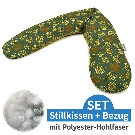 Theraline Stillkissen Das Original mit Polyesterhohlfaser-Füllung inkl. Bezug 190 cm - Pusteblume - Dunkelgrün