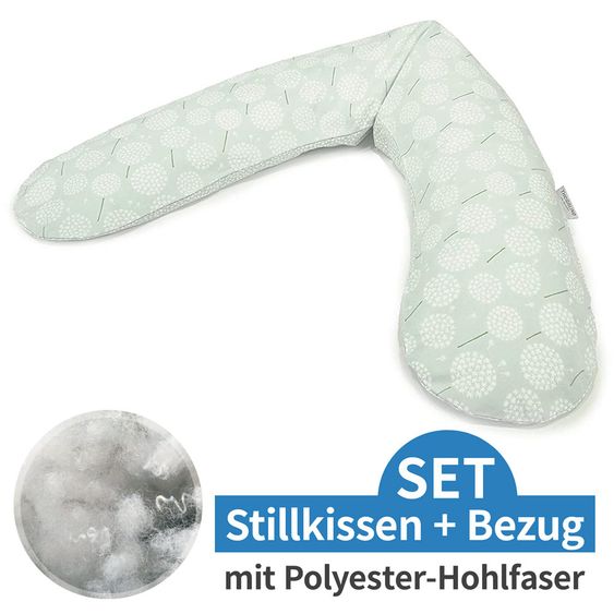 Theraline Nursing pillow The Original with polyester hollow fiber filling incl. cover 190 cm - dandelion - pale green