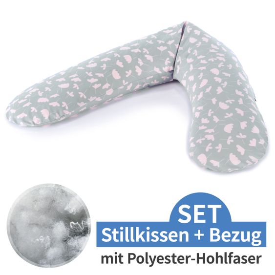 Theraline Nursing pillow The Original with polyester hollow fiber filling incl. cover 190 cm - Delicate flowers