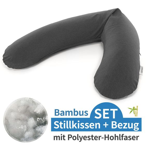 Theraline Nursing pillow The Original with polyester hollow fiber filling incl. cover Bamboo 190 cm - Melange Anthracite