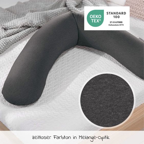 Theraline Nursing pillow The Original with polyester hollow fiber filling incl. cover Bamboo 190 cm - Melange Anthracite