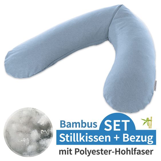 Theraline Nursing pillow The Original with polyester hollow fiber filling incl. cover Bamboo 190 cm - Melange Blue-Grey