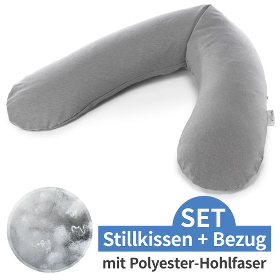 Theraline Stillkissen Das Original mit Polyesterhohlfaser-Füllung inkl. Bezug Jersey 190 cm - Melange Mittelgrau