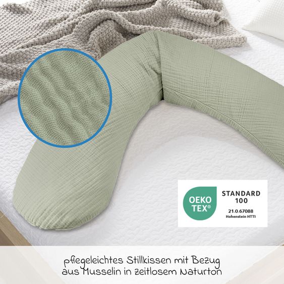 Theraline Stillkissen Das Original mit Polyesterhohlfaser-Füllung inkl. Bezug Musselin 190 cm - Salbei
