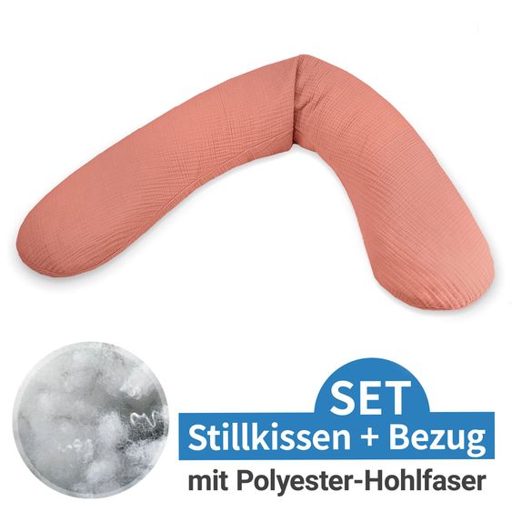Theraline Nursing pillow The Original with polyester hollow fiber filling incl. muslin cover 190 cm - Terracotta