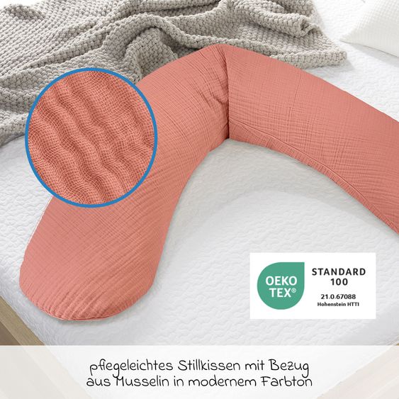 Theraline Nursing pillow The Original with polyester hollow fiber filling incl. muslin cover 190 cm - Terracotta