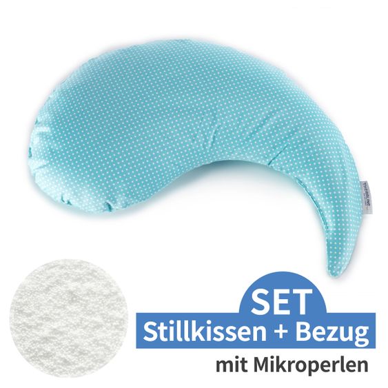 Theraline Stillkissen Das Yinnie mit Mikroperlen-Füllung inkl. Bezug 135 cm - Punkte - Türkis