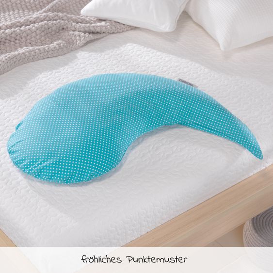 Theraline Stillkissen Das Yinnie mit Mikroperlen-Füllung inkl. Bezug 135 cm - Punkte - Türkis