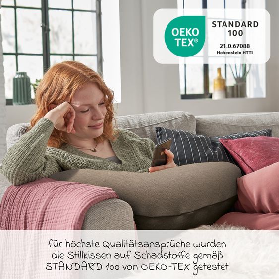 Theraline Stillkissen Der Bambusmond - mit  feiner Perlen-Füllung inkl. Bezug Bamboo 140 cm - Lehmgrau